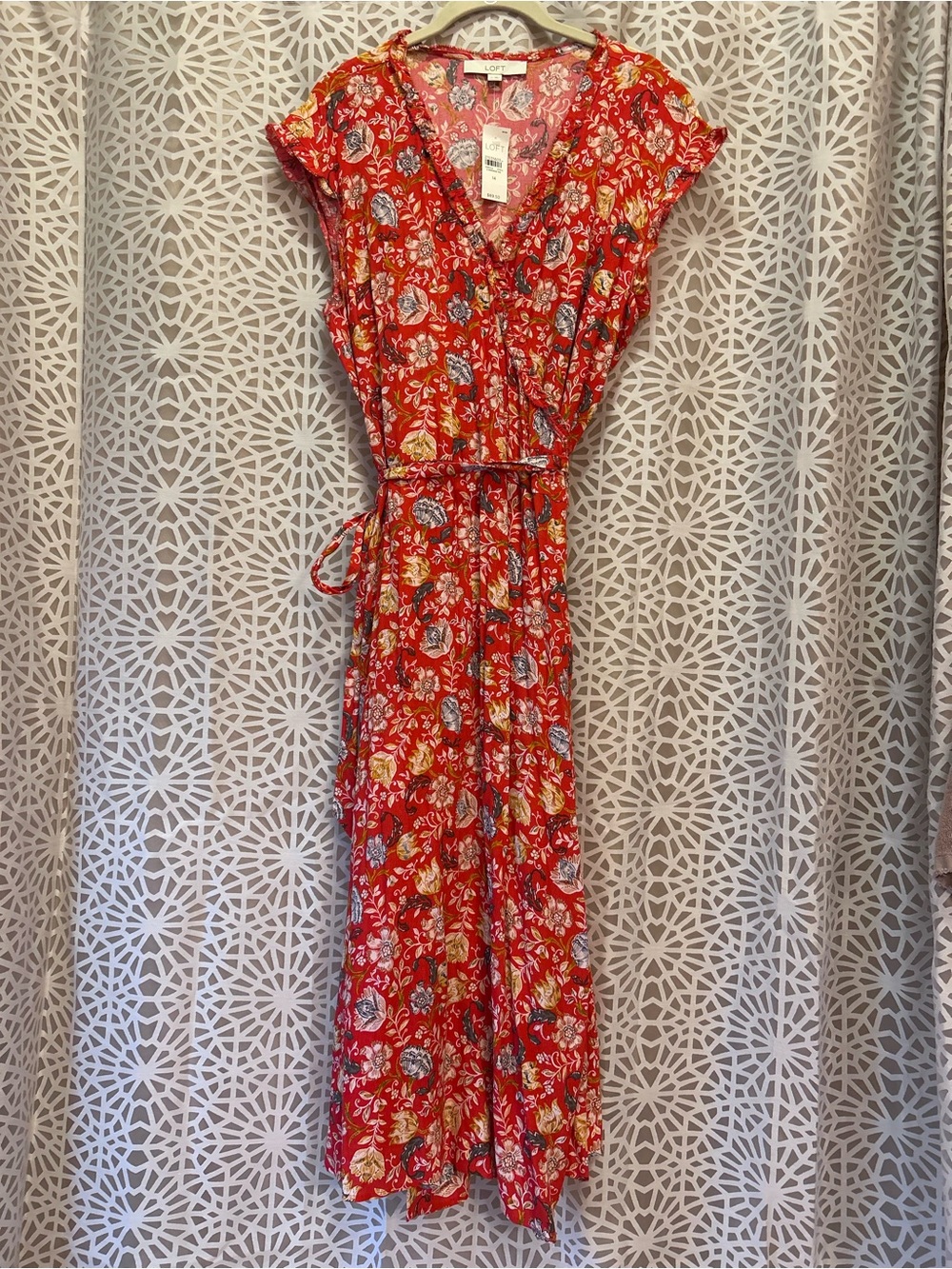 LOFT Red Floral Wrap Dress Size 14